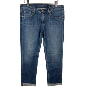 AG Adriano Goldschmied Stevie Roll Up Sz 29 Blue Denim Cuffed Ankle Skinny Jeans